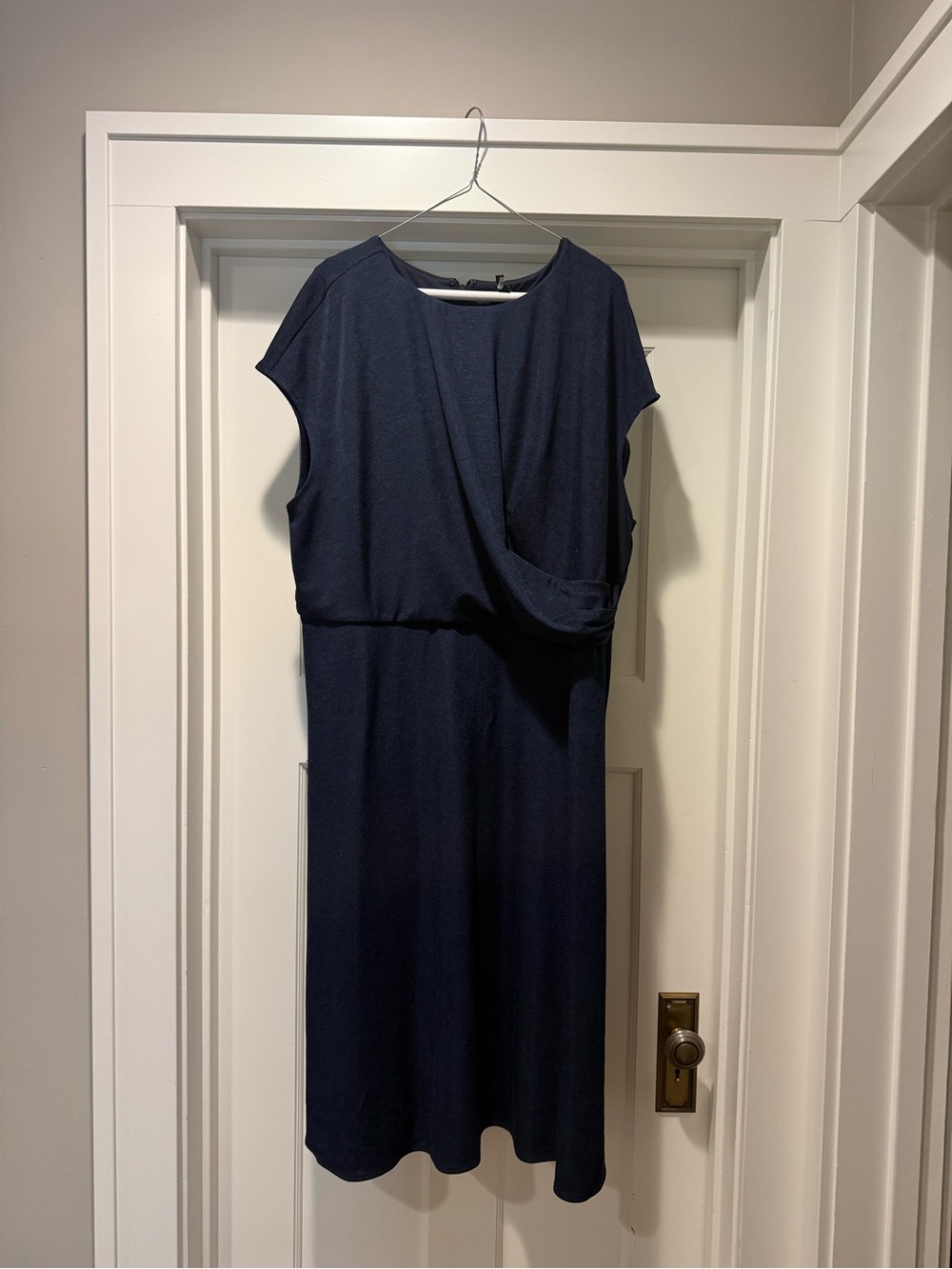 Maggy London Navy Draped-Front Midi Dress